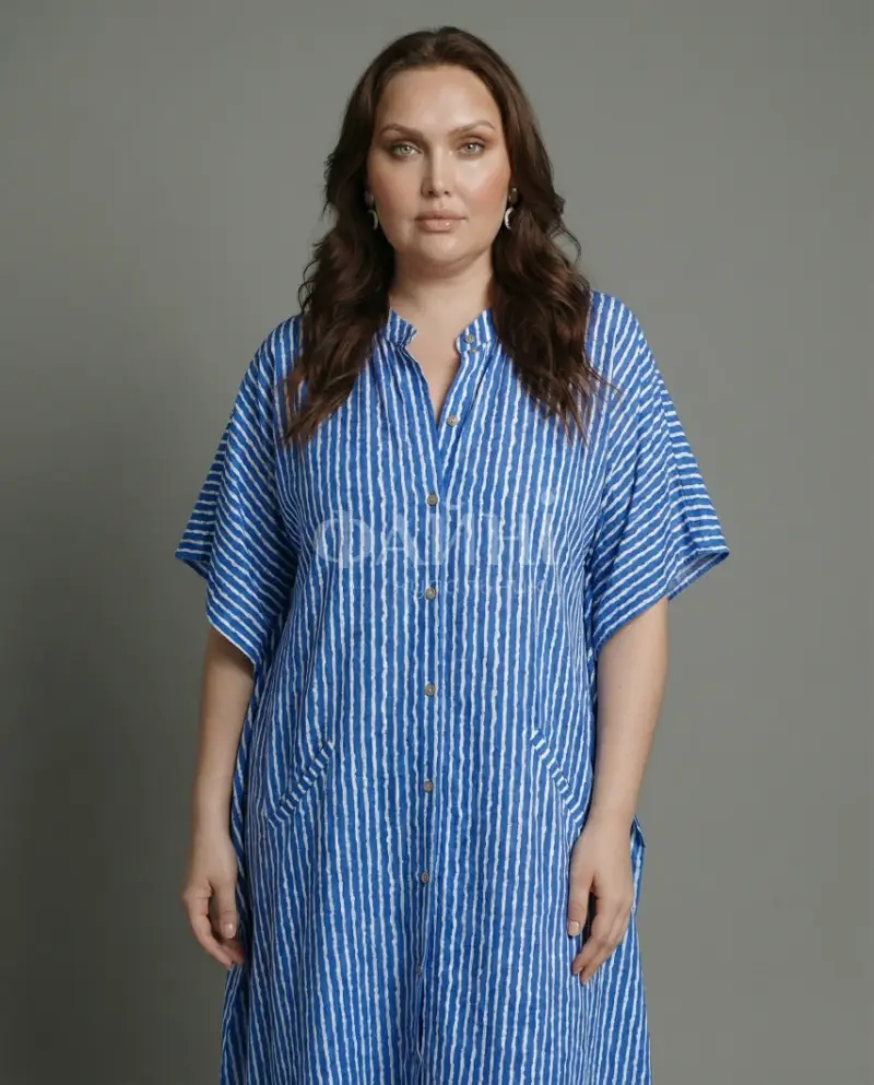 Синя смугаста туніка-сорочка максі