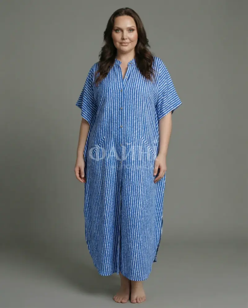 Синя пляжна туніка максі в смужку