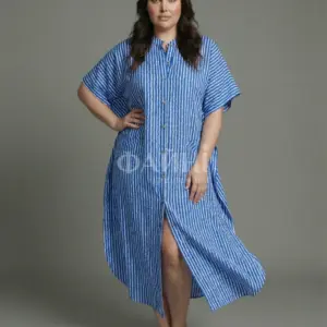 Синя смугаста туніка-сорочка максі
