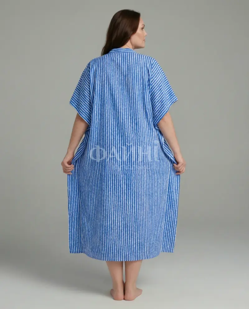 Синя смугаста пляжна туніка-сорочка максі