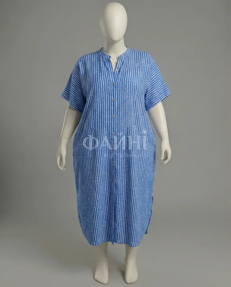 Синя смугаста туніка-сорочка максі