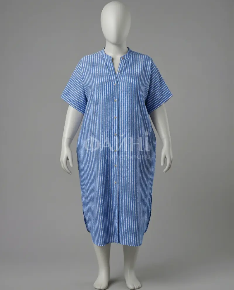 Синя туніка-сорочка у смужку на ґудзиках