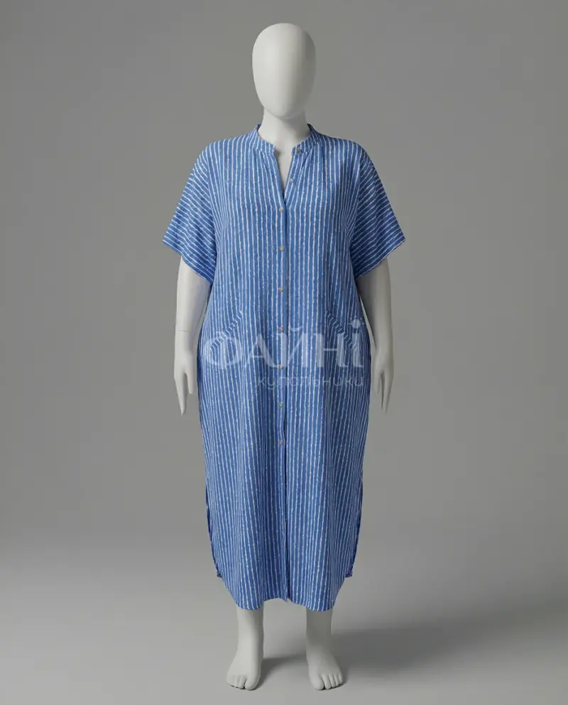 Синя туніка-сорочка максі в смужку