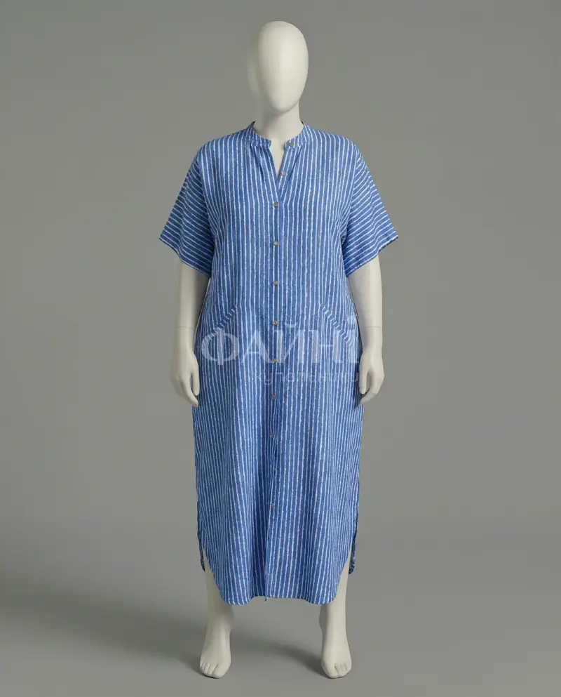 Синя смугаста туніка-сорочка максі