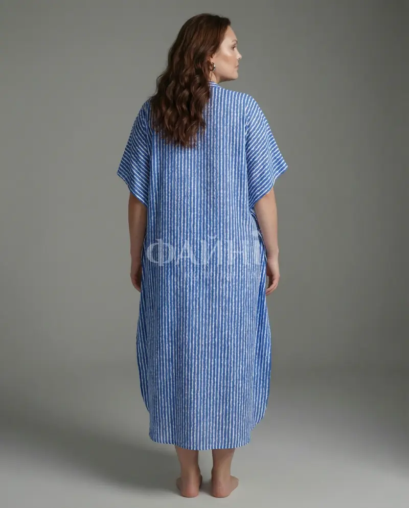 Синя смугаста пляжна туніка максі