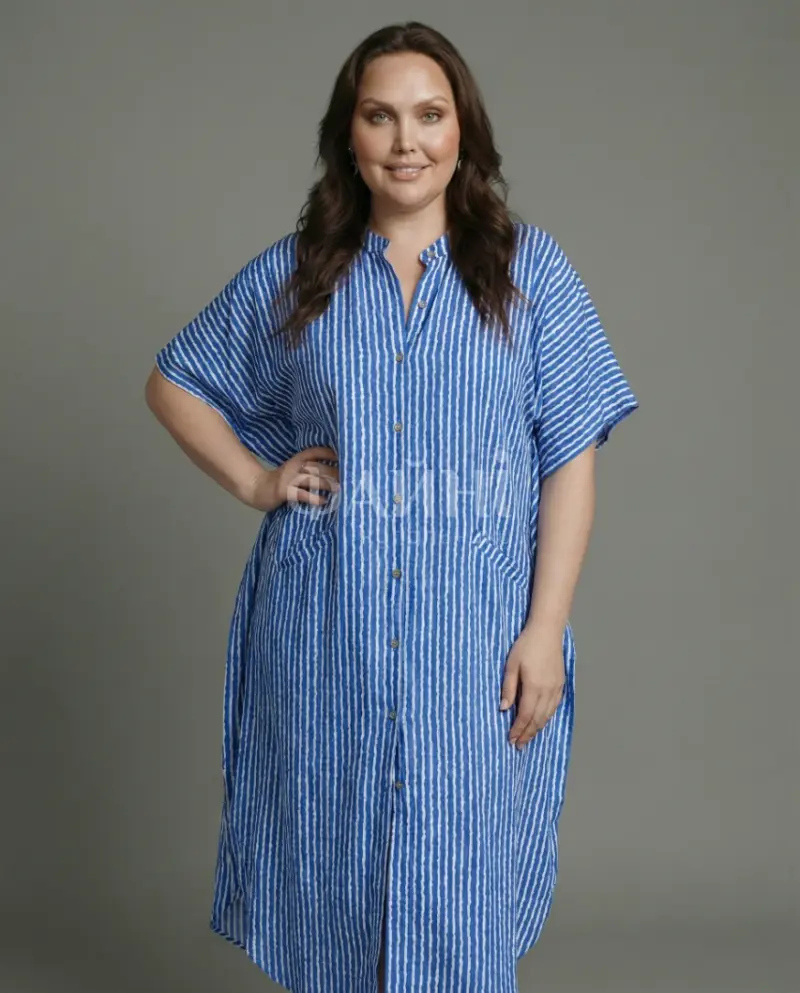 Синя туніка-сорочка максі в смужку