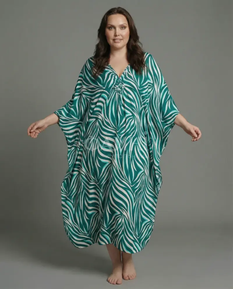 Зелена пляжна туніка-максі