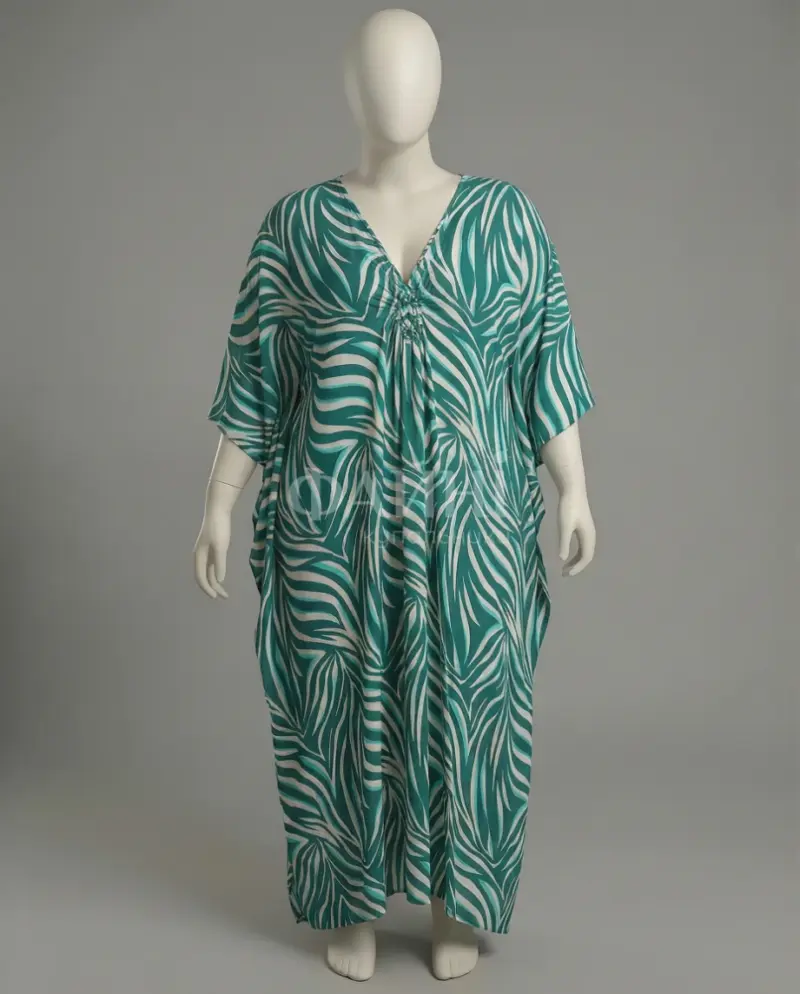 Смарагдова туніка-максі з візерунком