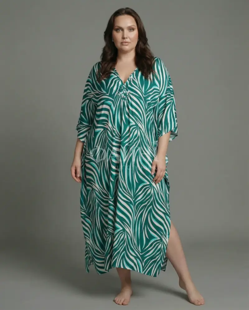 Зелена туніка-максі з принтом