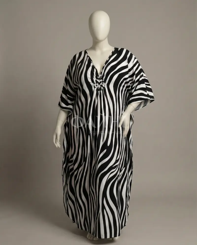 Чорно-біла пляжна туніка "Зебра" максі