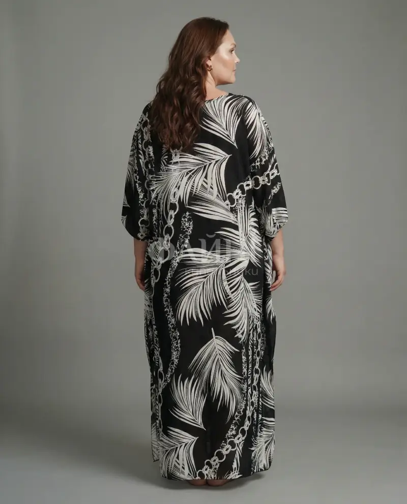 Чорна пляжна туніка-максі з принтом