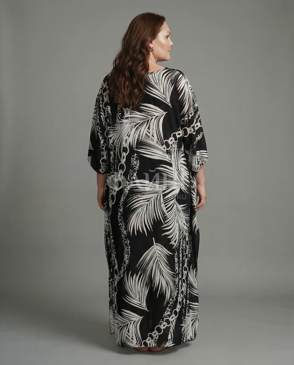 Чорна пляжна туніка-максі з принтом