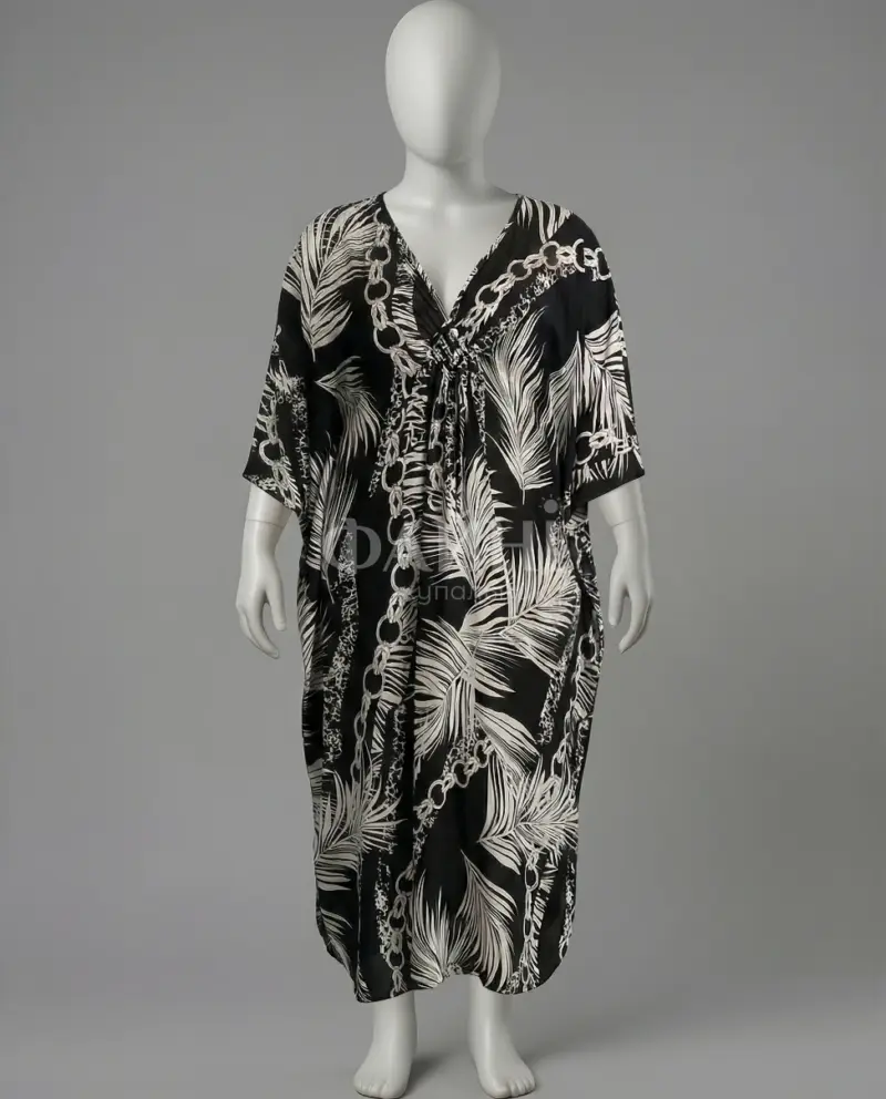 Чорна туніка максі з тропічним принтом