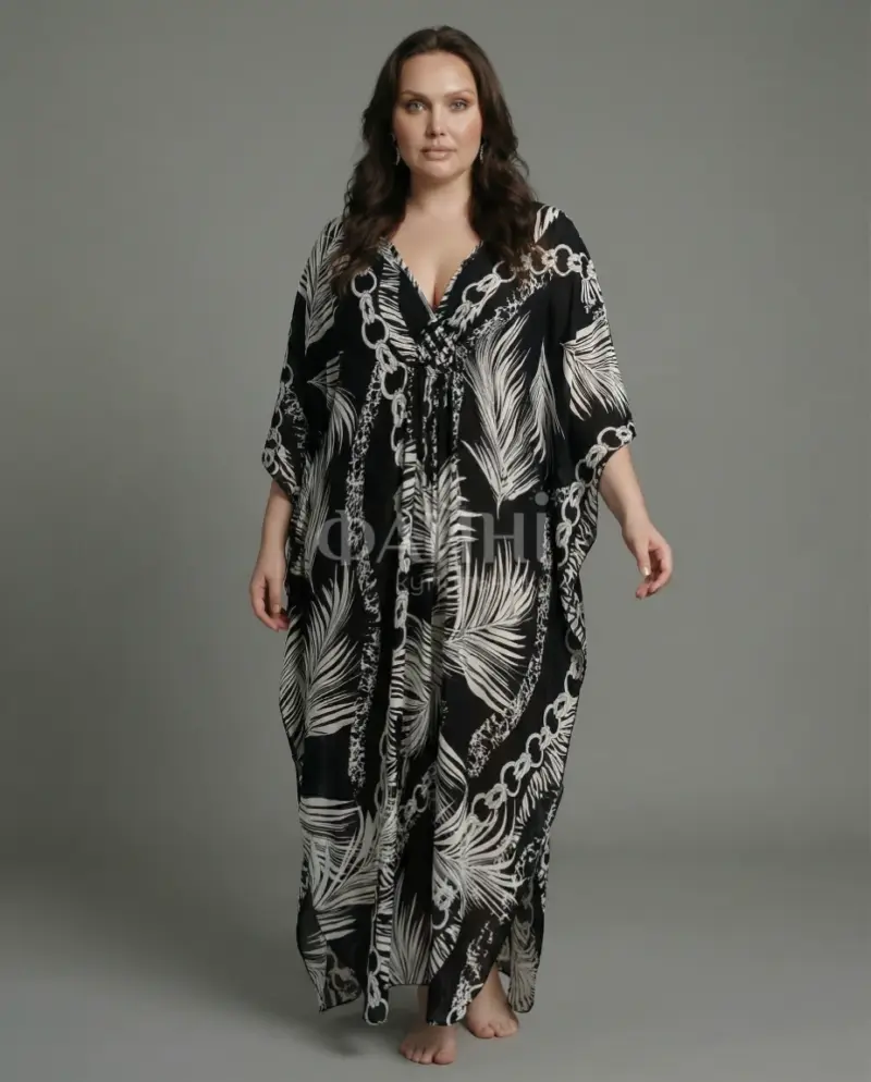 Чорна пляжна туніка максі з принтом