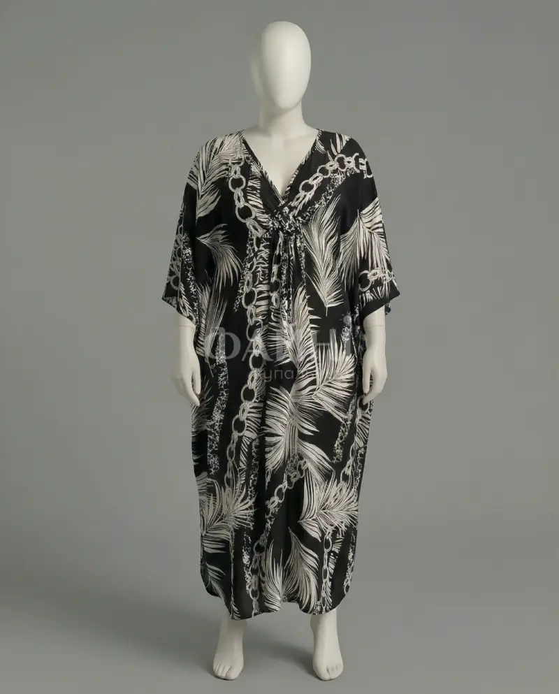 Чорна туніка максі з тропічним принтом