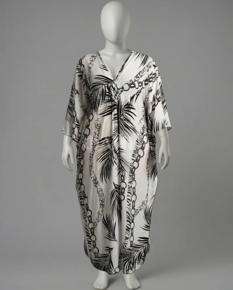 Біла туніка-максі з тропічним принтом