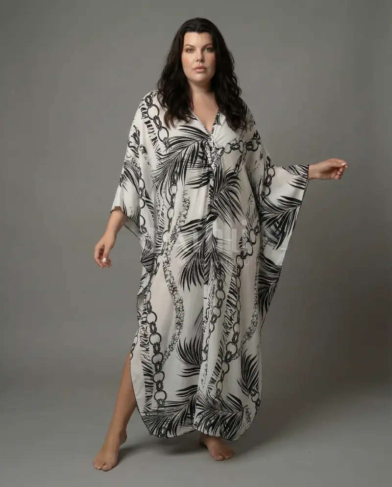 Біла туніка-максі з тропічним принтом