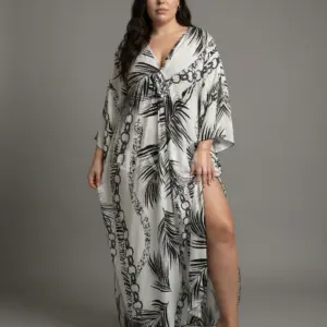 Біла туніка-максі з тропічним принтом