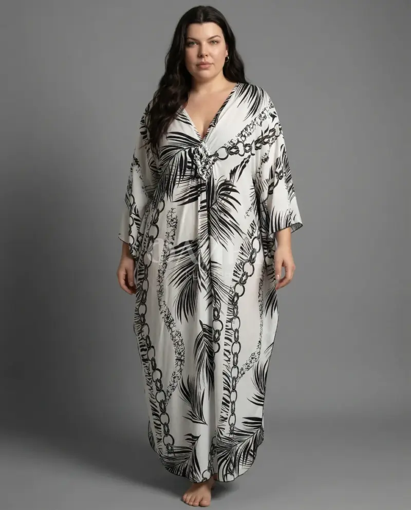 Біла туніка-максі з тропічним принтом