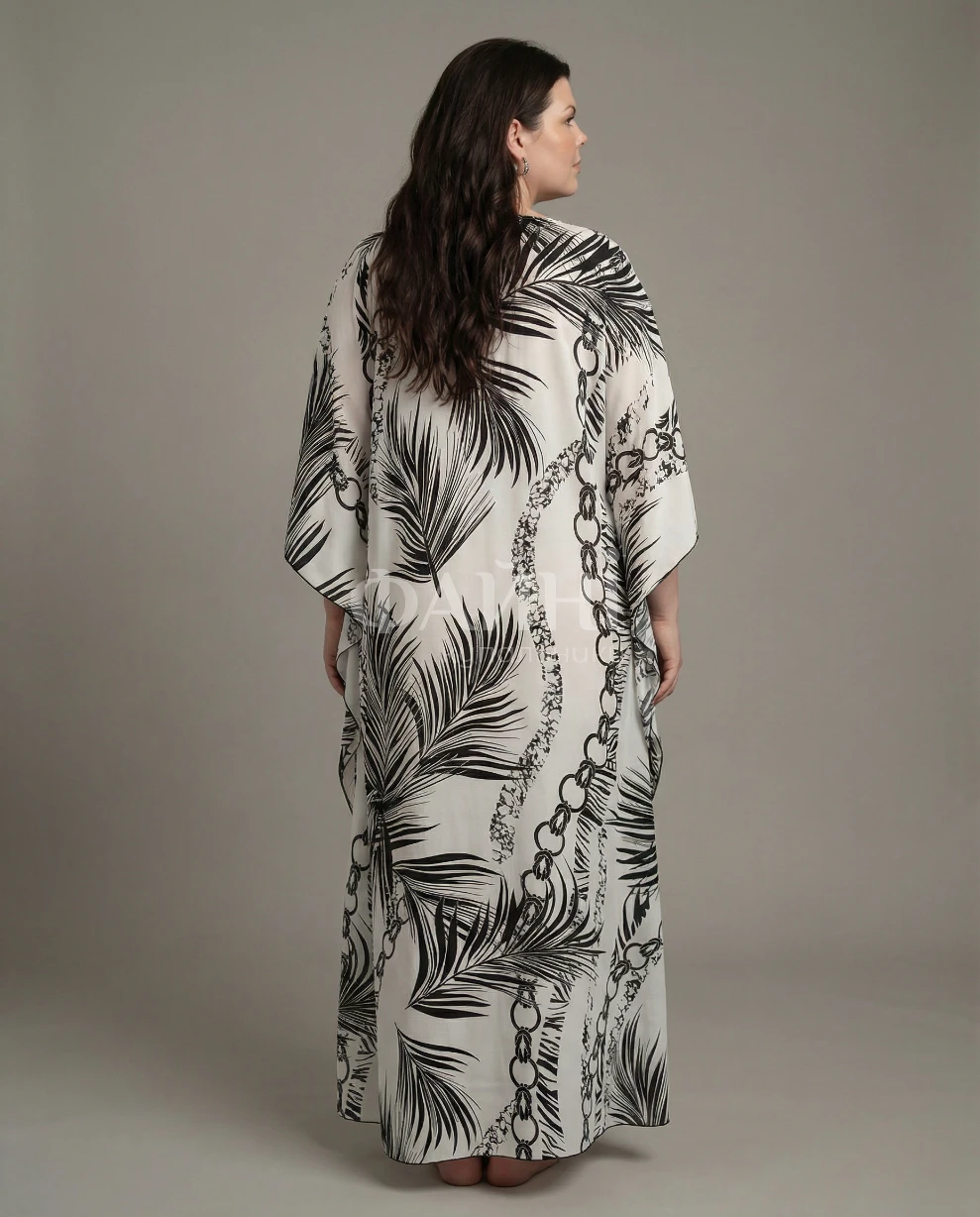 Довга пляжна туніка-максі з тропічним принтом