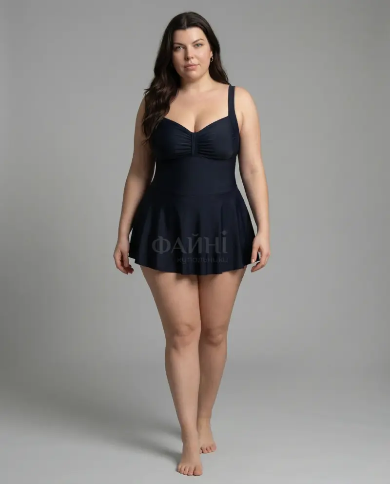 Жінка у чорному купальнику-сукні