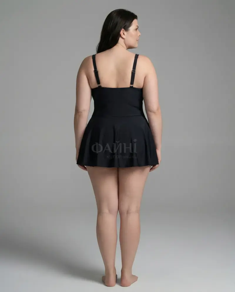 Жінка в чорному купальнику-спідниці