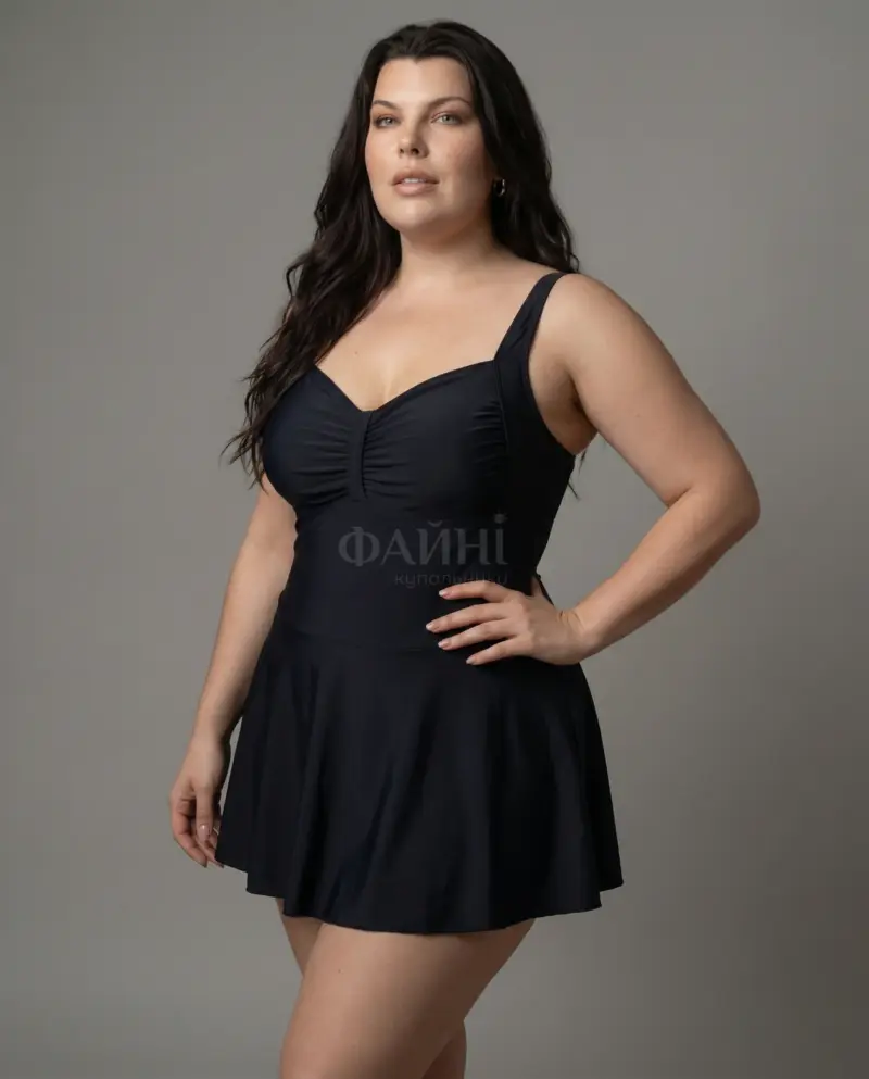 Чорний купальник-сукня на жінці