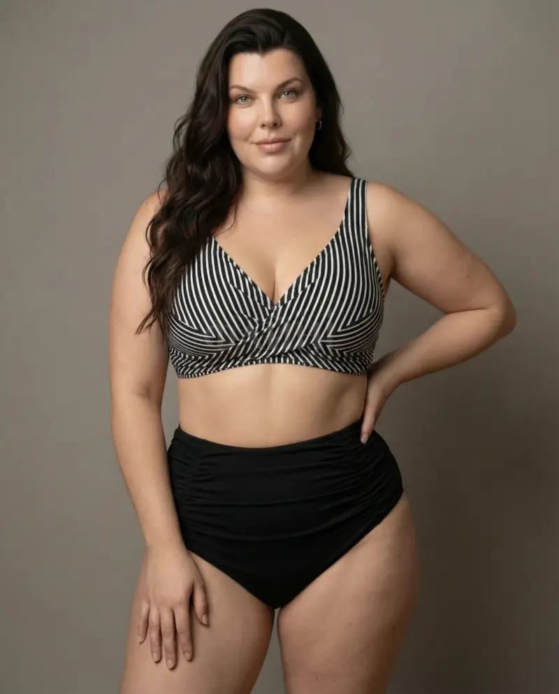 Жінка в купальнику з високою талією