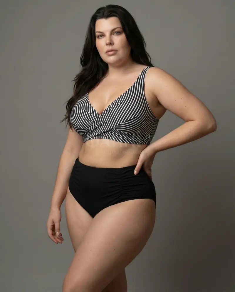 Жінка в смугастому купальнику