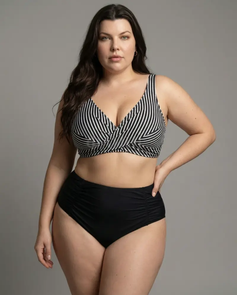 Жінка в купальнику з високою талією