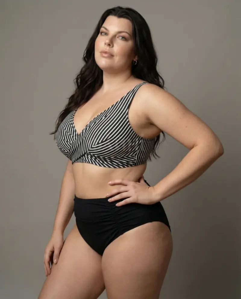 Жінка в купальнику з високою талією