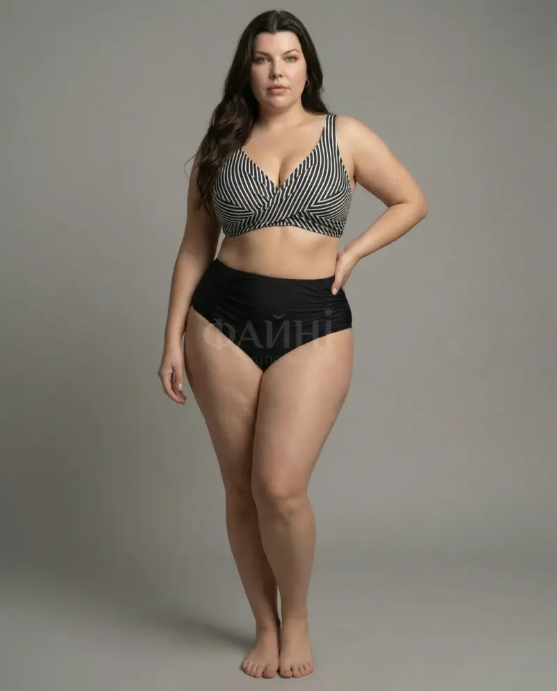 Жінка в смугастому купальнику