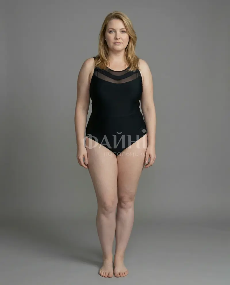 kupalniki_com_ua_430-02-23 Жінка в чорному одязі без рукавів стоїть на сірому фоні