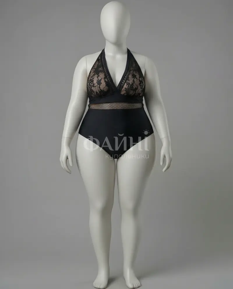 Чорний купальник з мереживом на манекені.