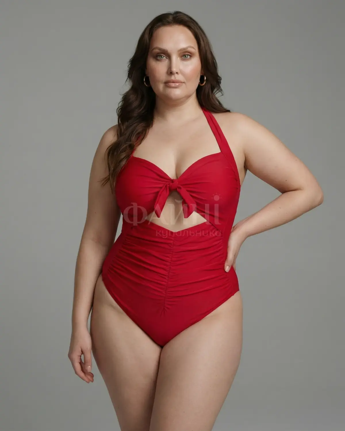 Червоний купальник plus size з вирізом