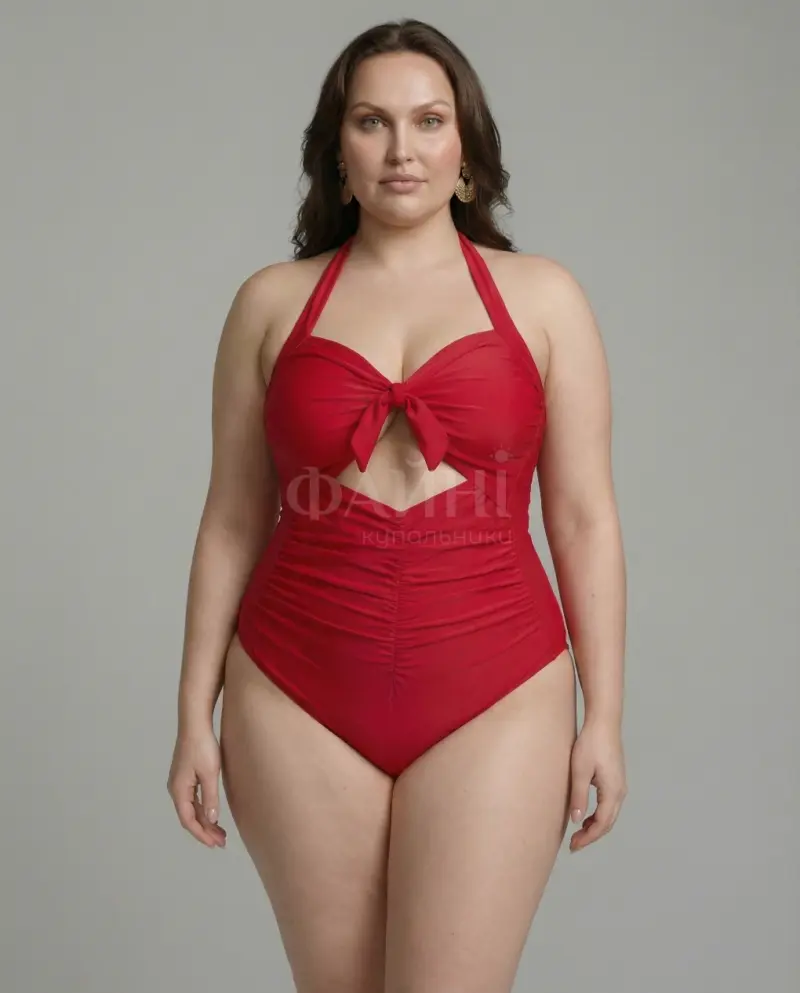 kupalniki_com_ua_436-03-27 Червоний купальник з вирізом на повній жінці