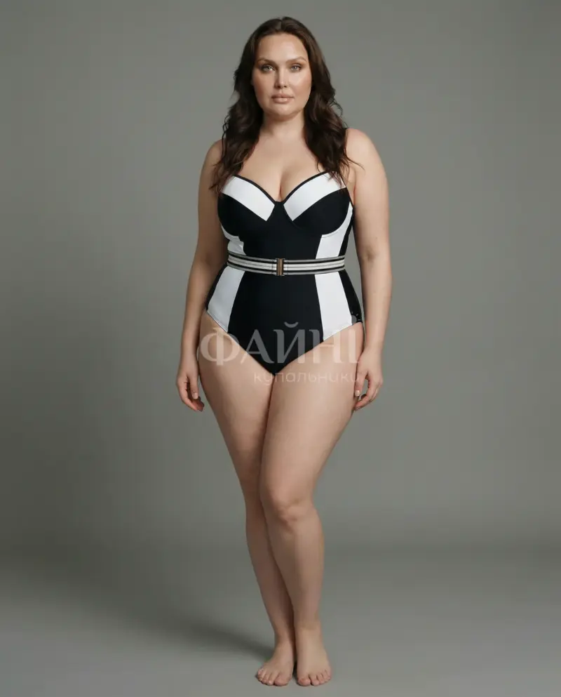 Жінка в чорно-білому купальнику
