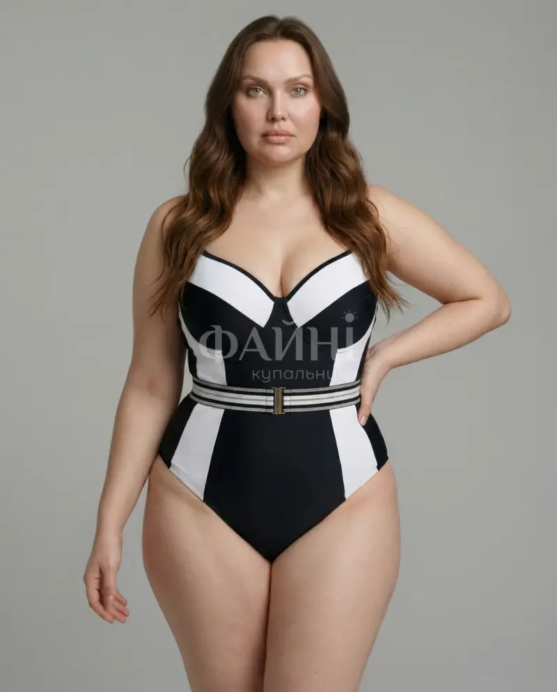 Чорно-білий купальник на пишній жінці