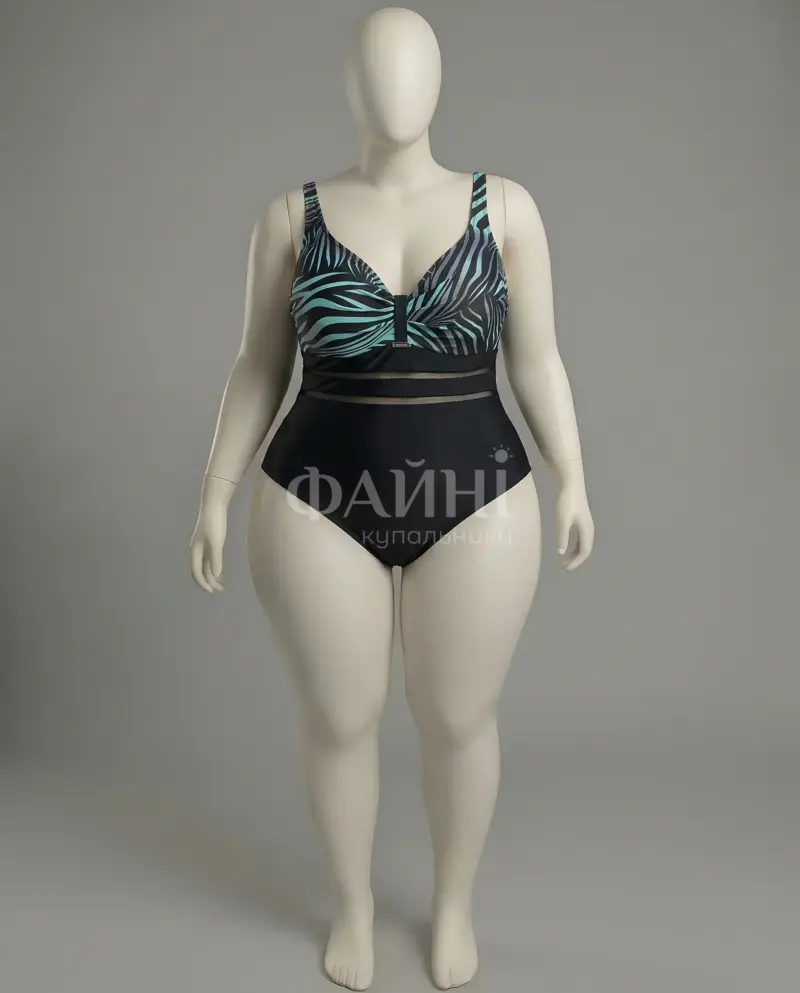 Чорний купальник з зебровим верхом