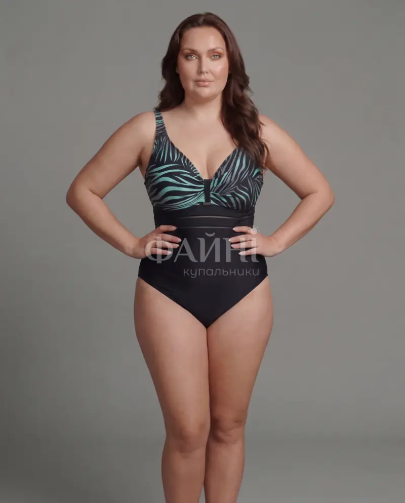 Чорний суцільний купальник із принтом