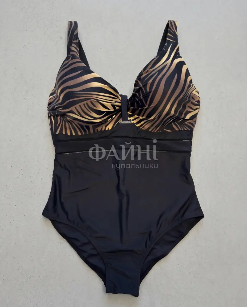 Чорний купальник із золотим зебровим принтом