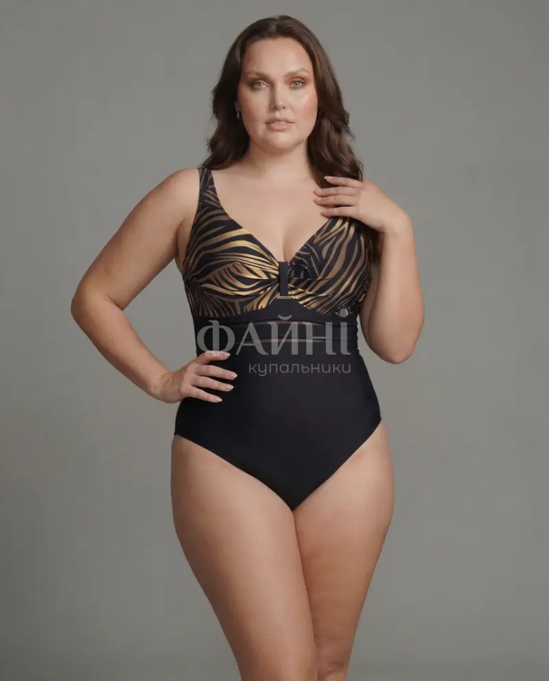 Чорний купальник з золотим принтом