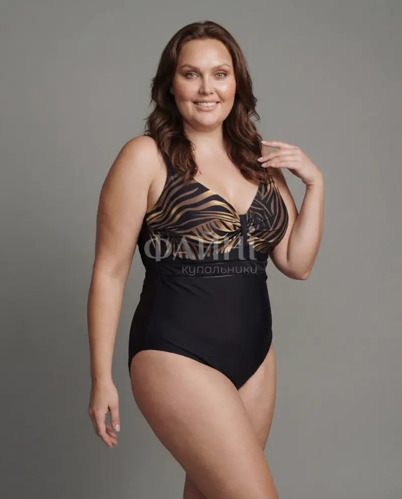 Чорний купальник з золотим принтом
