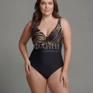 **Чорний купальник із золотим принтом**