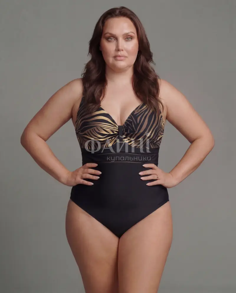 Чорний купальник з золотим принтом