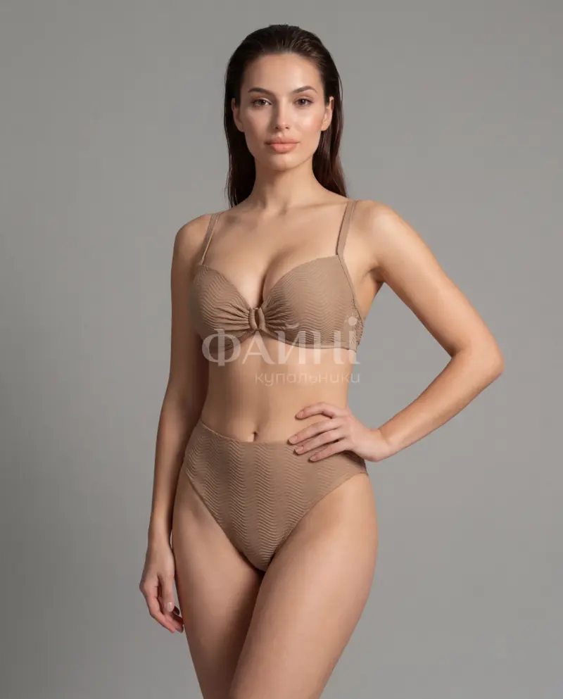 **Коричневий текстурний купальник-бікіні**