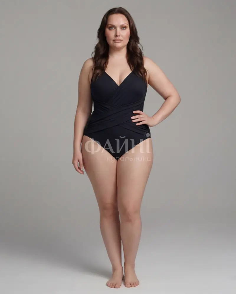 Чорний суцільний купальник з драпіруванням