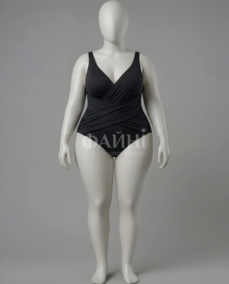 Чорний суцільний купальник з драпіруванням
