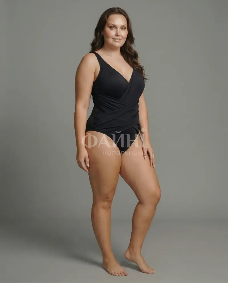 Чорний суцільний купальник з драпіруванням